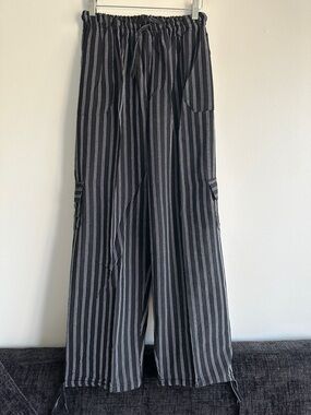 Peru/Ecuador Handmade Cotton Boho Striped Black Pants Unisex Joggers Size XL
